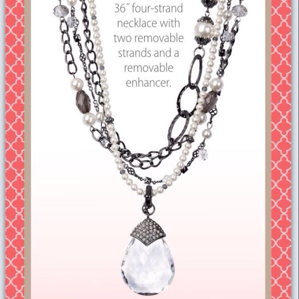 Premier Designs Layered On Multi-Strand Black & White Bead / Hematite Necklace